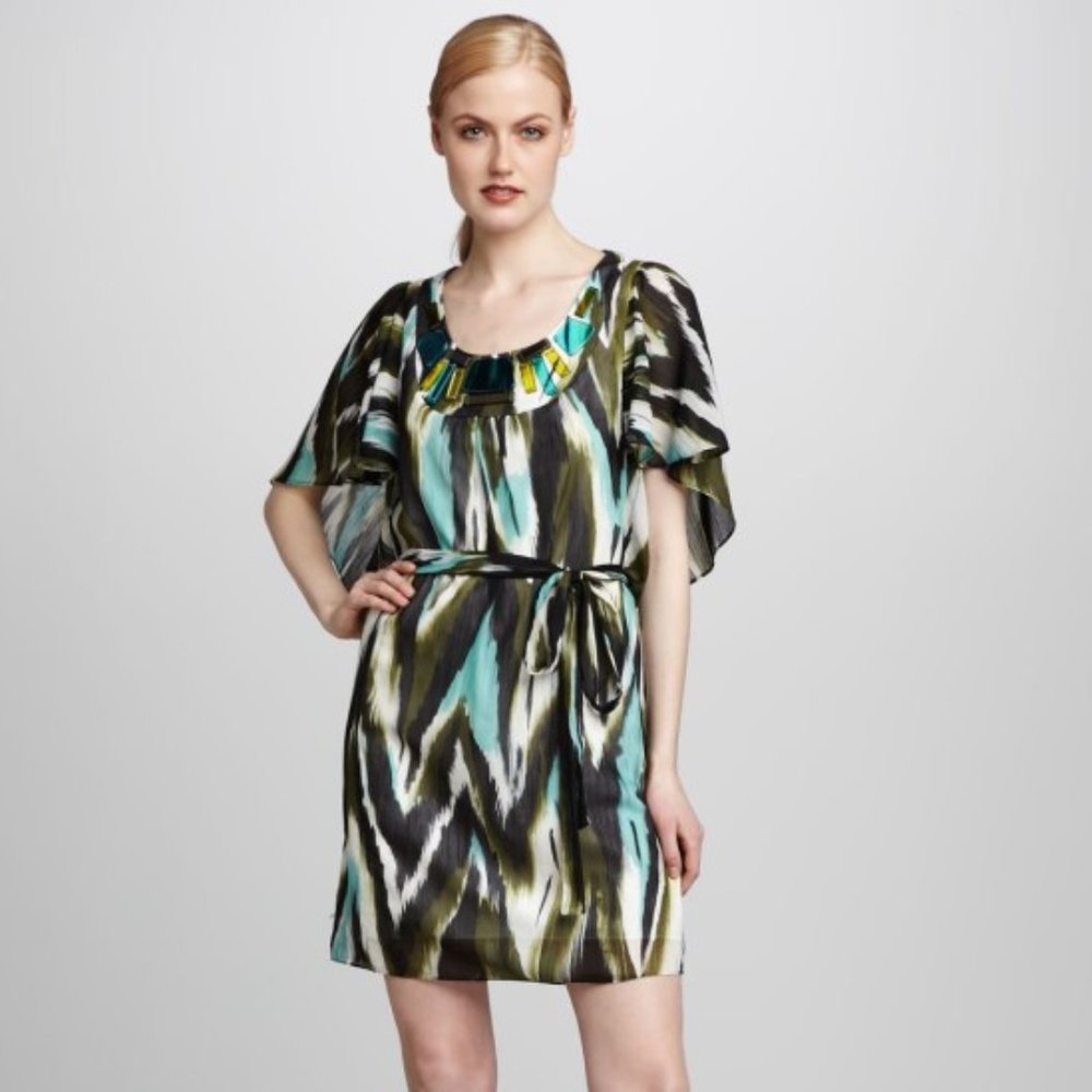 Milly Ikat Print Beaded-Neck Swim Cover-up Dress